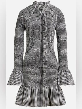 J. Crew Gingham Smocked Long Sleeve Mini Dress
